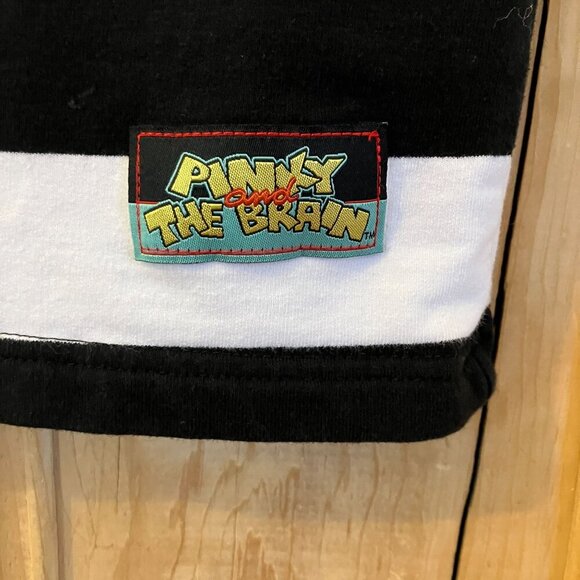 Pinky and The Brain Mens Embroidered Striped Shirt Size Small White Black AN EXC - Picture 3 of 11